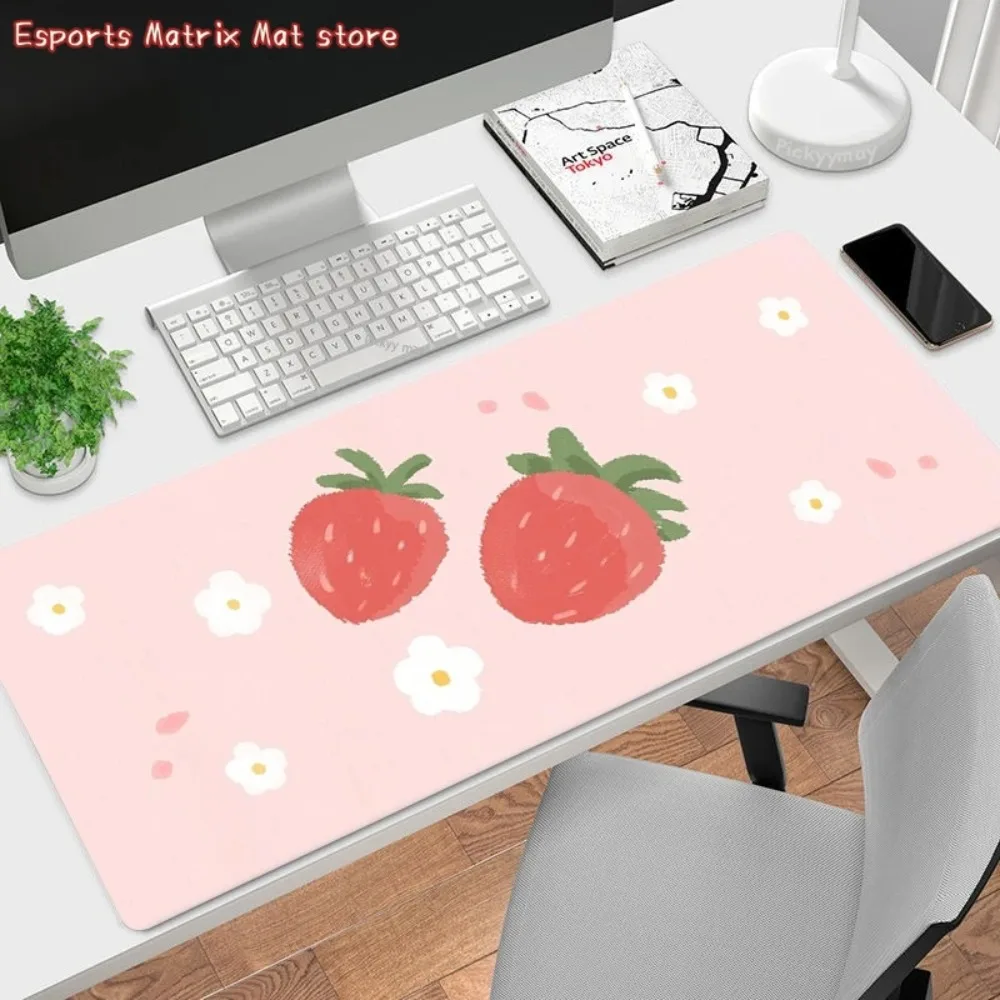 Cute Strawberry & Daisy Mouse Pad - Large Extended Anti-Slip Desk Mat for Girls