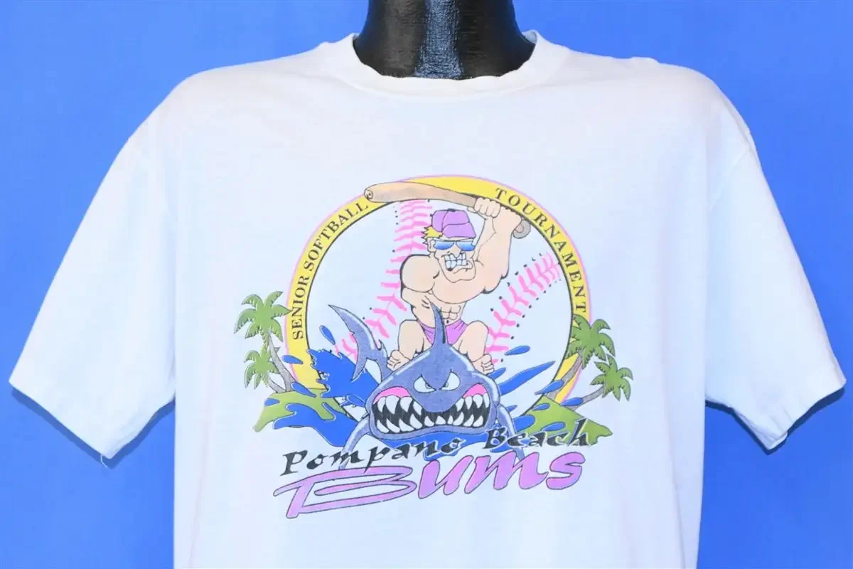 80s Pompano Beach Bums Softball Tournament Shark T Shirt Extra Large