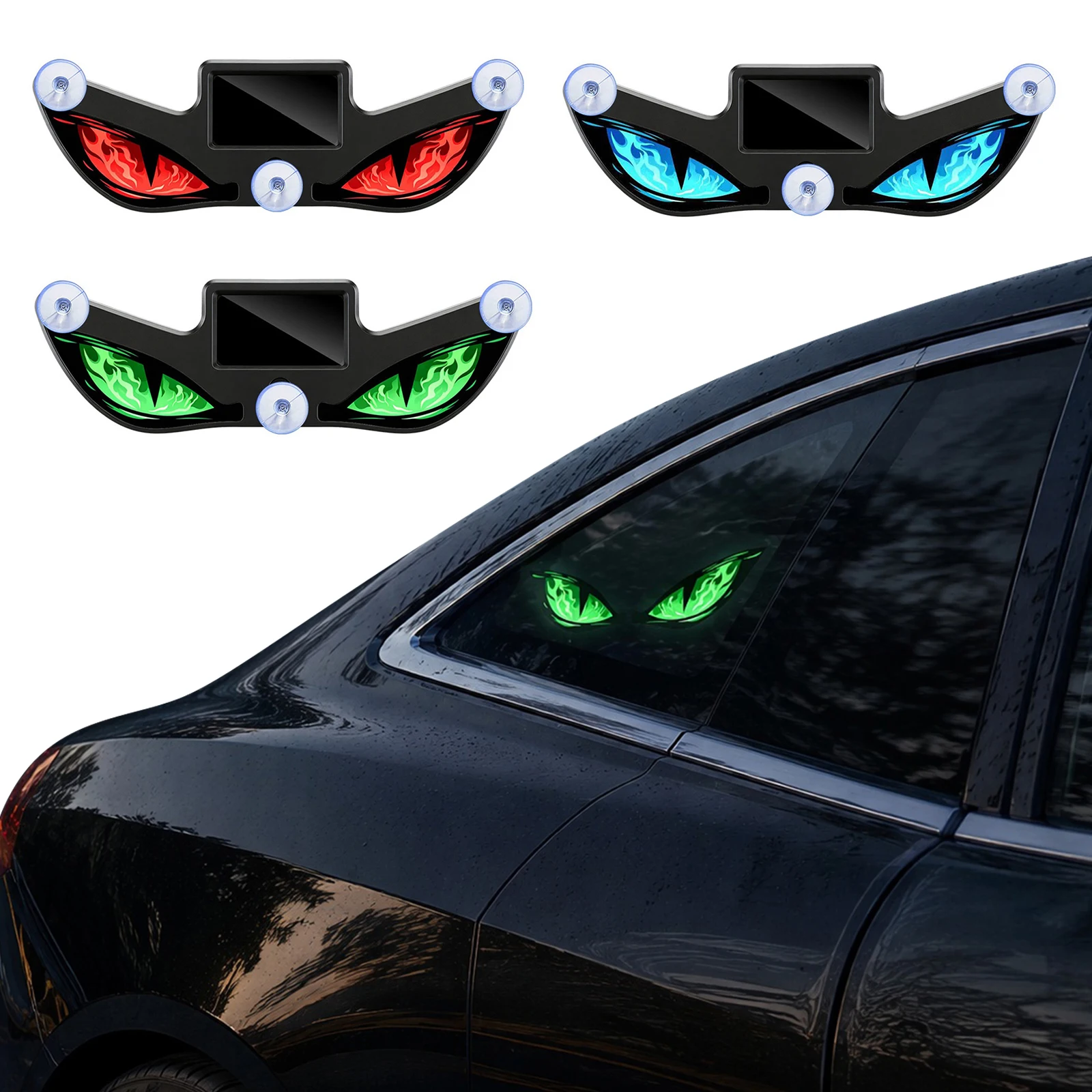 Solar Powered Demon Eye Car Triangle Window LED Light USB Breathing Lamp No Wiring RGB 3 Color