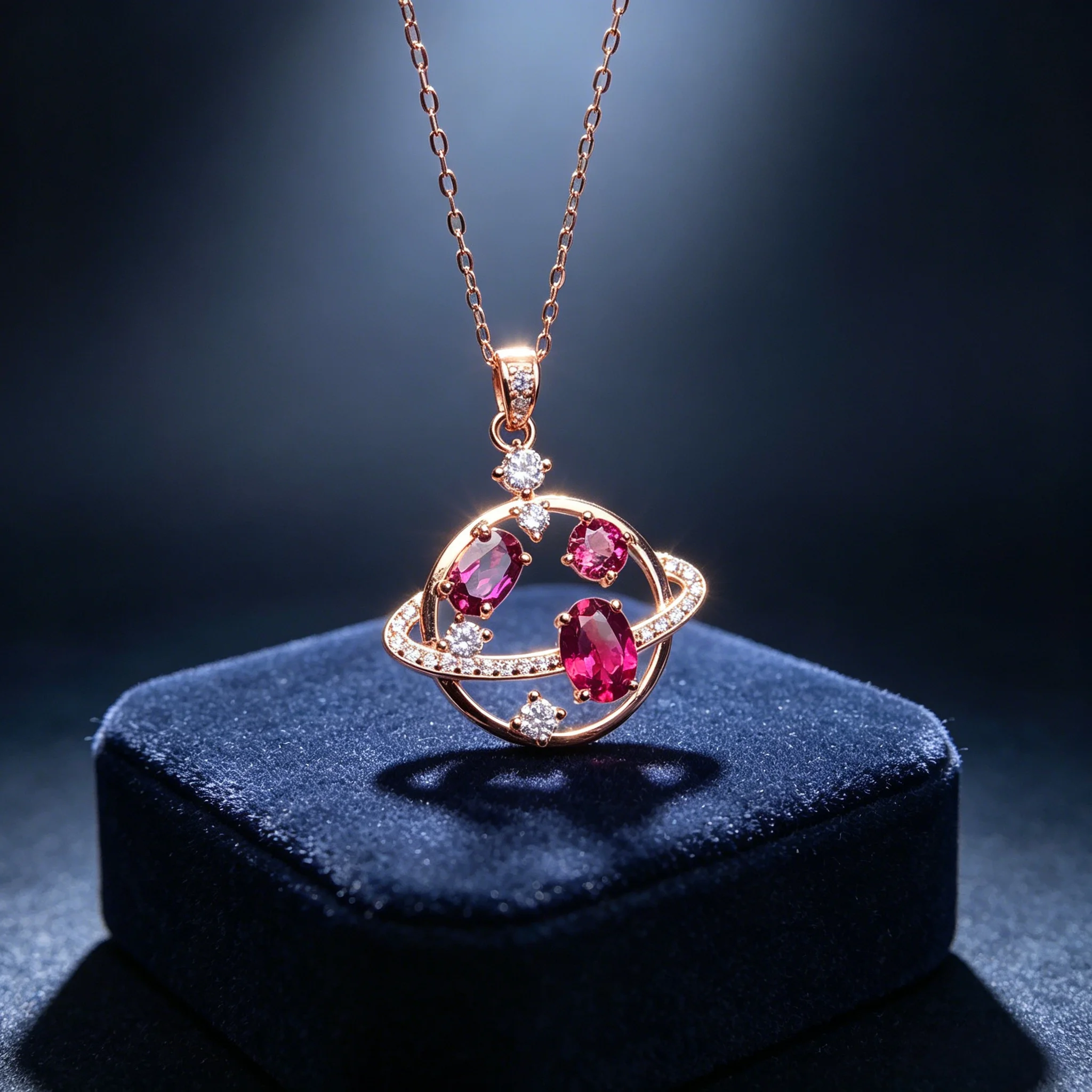 FS 5*7mm Natural Garnet S925 Sterling Silver Planet Modeling Pendant Necklace Fine Fashion Weddings Jewelry for Women\'s