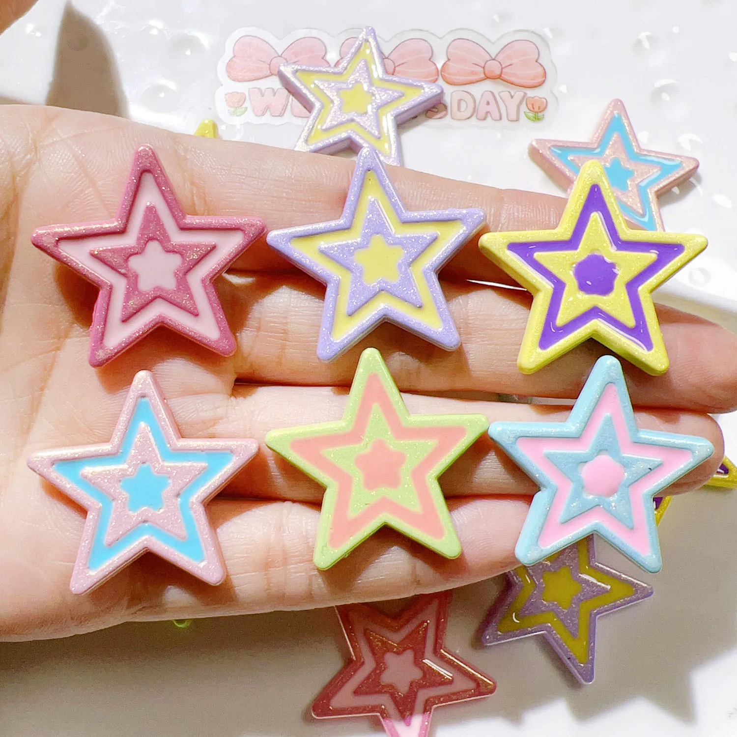 

100pcs Resin Crafts For DIY Decoration Kawaii Flat Back Glitter Stars Earrings Pendant Accessories