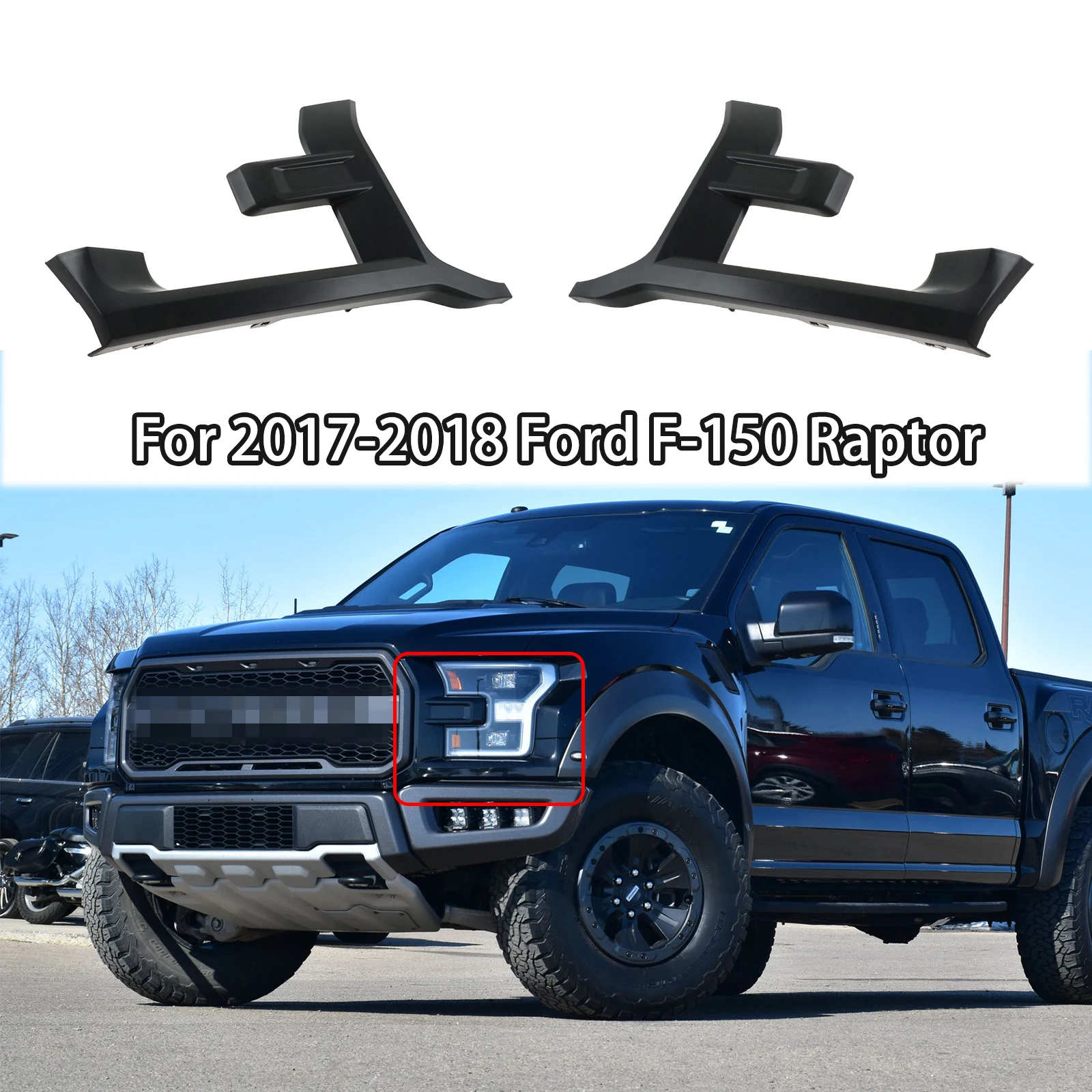 

For 2017-2018 Ford F-150 Raptor Car Front Bumper Headlight Trim Molding head lamp Grille HL3Z-17C755-BPTM HL3Z-17C754-BPTM