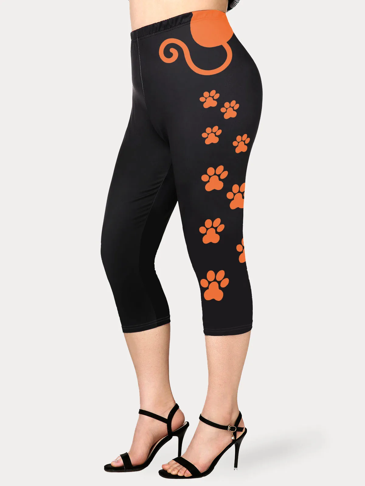 ROSEGAL 5XL Cat Pad Printed Capri Leggings for Female Seamless Skinny Pants High Stretch Mid-Calf Casual Trouser Graphic Jegging