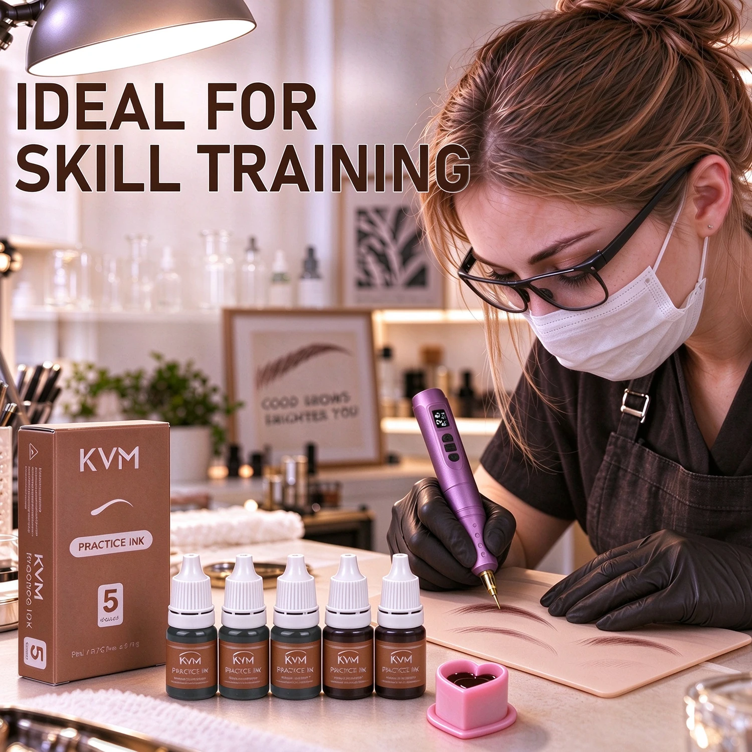 KVM PMU Practice Pigment Set Eyebrow & Lip Training Ink 5ml Per Bottle For Silicone Fake Skin Semi Permanent Makeup Beginners