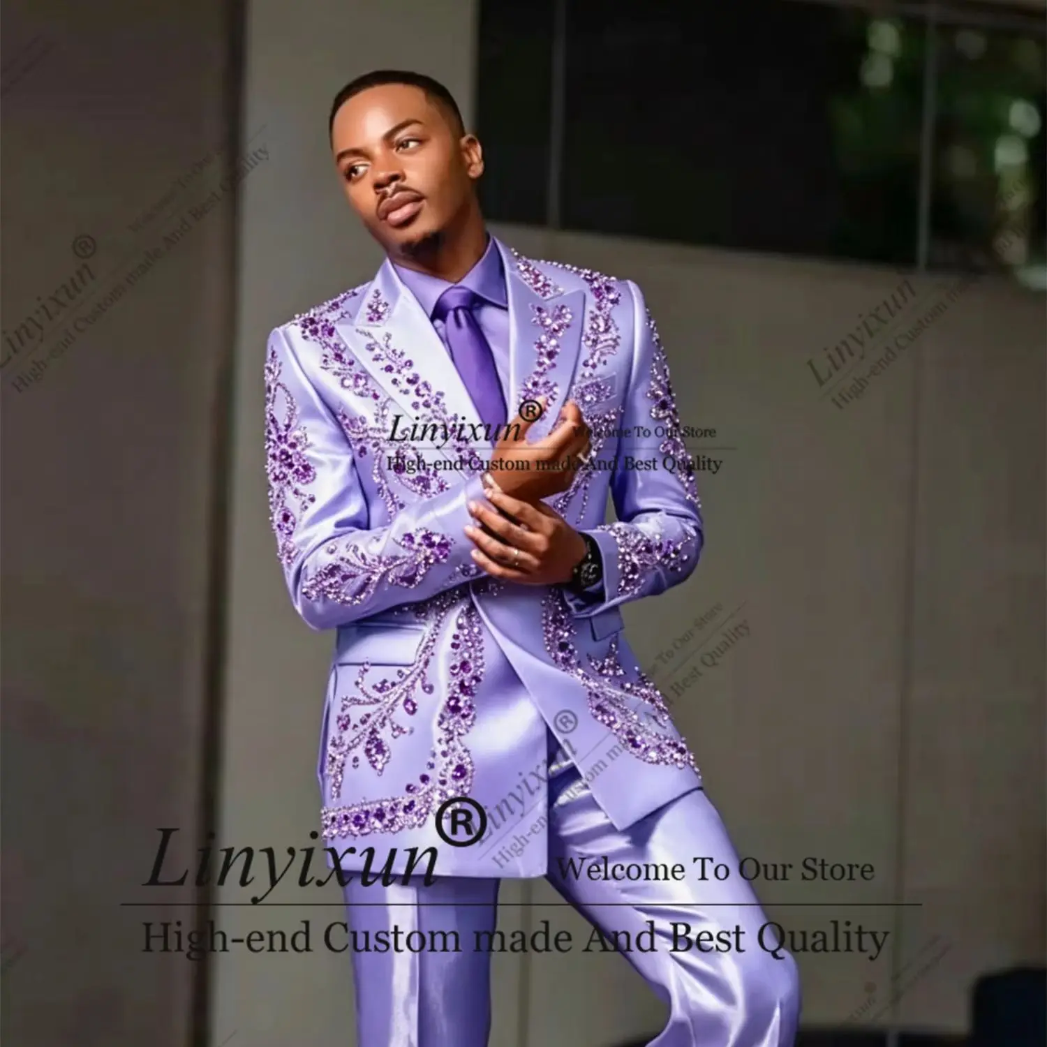 

Fashion Shiny Beaded Stones Suits Men 2 Pieces Sets Groom Wedding Tuxedos Luxury Design blazer masculino Prom Blazers Customized