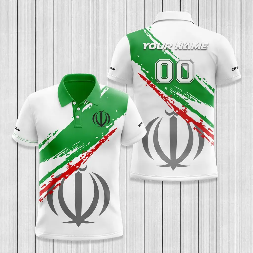 Iran Flag & Coat of Arms Customized Polo Shirt Summer Casual Streetwear Men's Fashion Loose Jersey Plus Size Sportswear