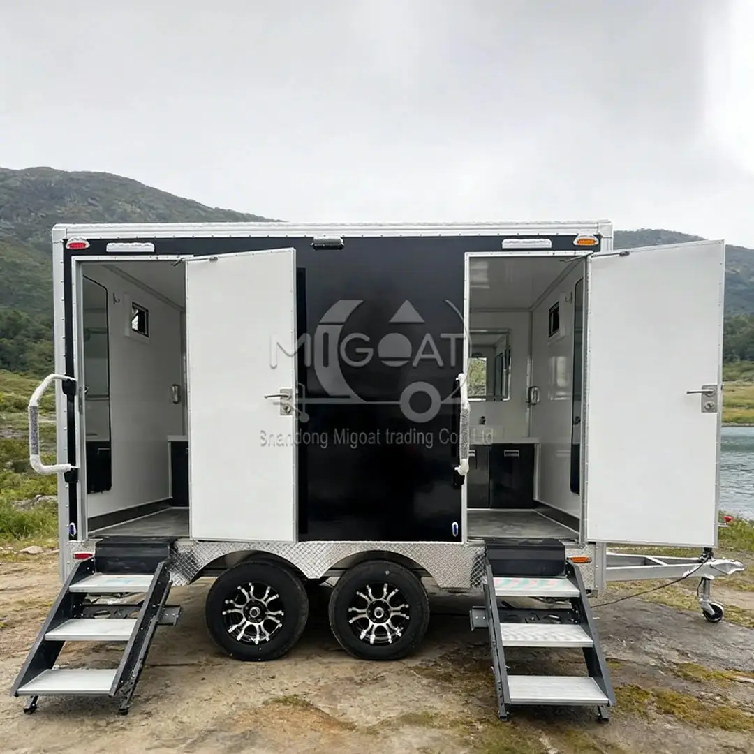

2-Room Portable Outdoor Restroom Trailer with Steps Mobile Toilet for Camping Festivals And Rental Business
