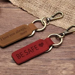 Customized Car Logo PU Leather Keychain Laser Engrave Retro Vintage Keyring for Men and Women Personalize Key Chain Ring Gift