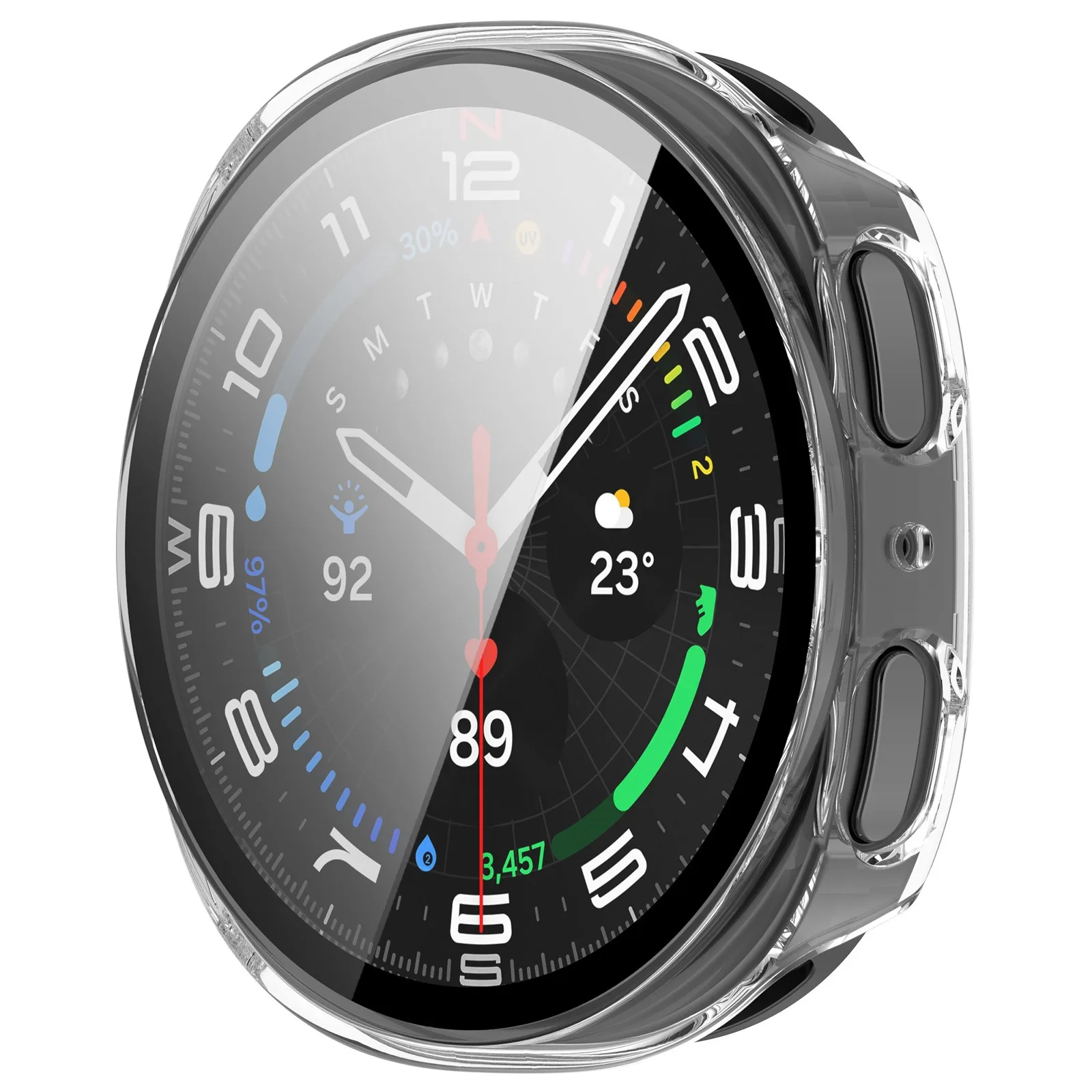 For Samsung Galaxy Watch8 44mm Hard PC Watch Protective Case with Tempered Glass Film - Transparent