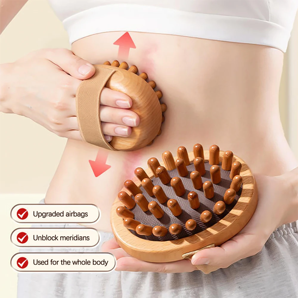 Body Anti Cellulite Massage Meridian Brush Soothing Essential Oil Spa Massage Hair Comb Leg Abdominal Wooden Cushion