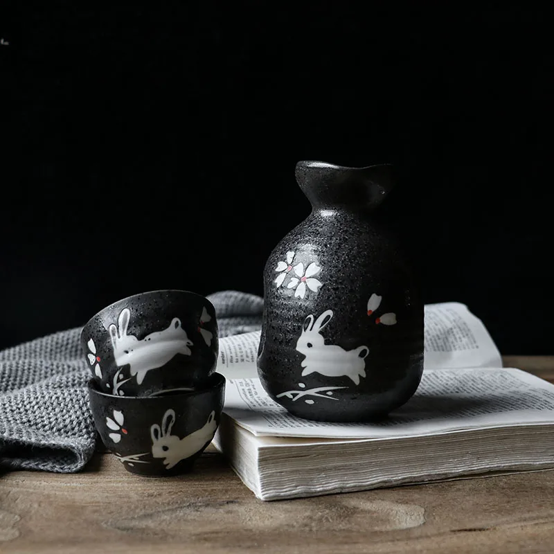 

Sake Pot Japanese-Style Retro Ceramic Hand-Painted Illustration Underglaze Set Chinese Spirits Jar Japanese Style Wine Handmade