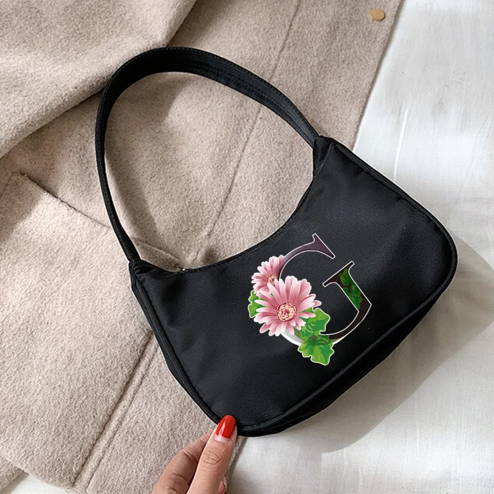 2022 Women's Mini Underarm Bags Fashion Street Handbag Initial Name Color Flower Letter Print Casual Shopping Hobo Shoulder Bag