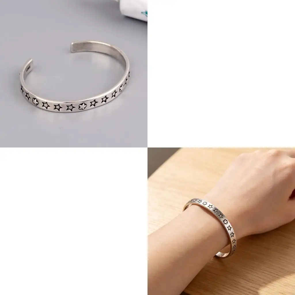 195C Adjustable Star Charm Bangle Bracelet For Women Girls Fashion Jewelry Gift Silver Gold Alloy