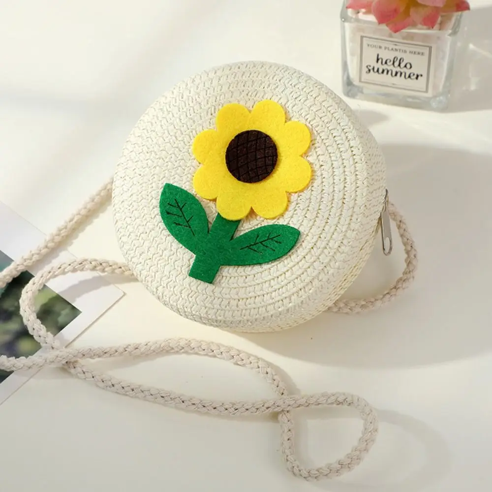 Nieuwe Stro Crossbody Tas Bloem Kleine Portemonnee Schoudertas Kids Meisjes