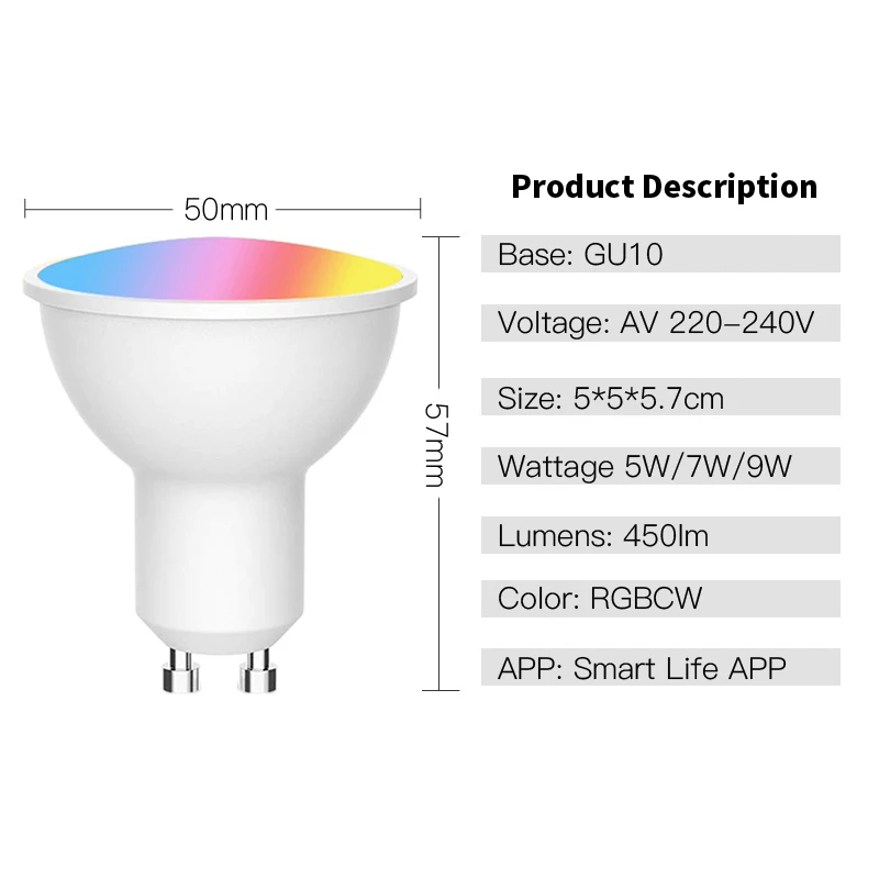 Tuya Smart Life GU10 E14 WiFi candelabri Bluetooth lampadine intelligenti 5W RGB + CW lampada a LED 220V lampade dimmerabili Alexa, Google