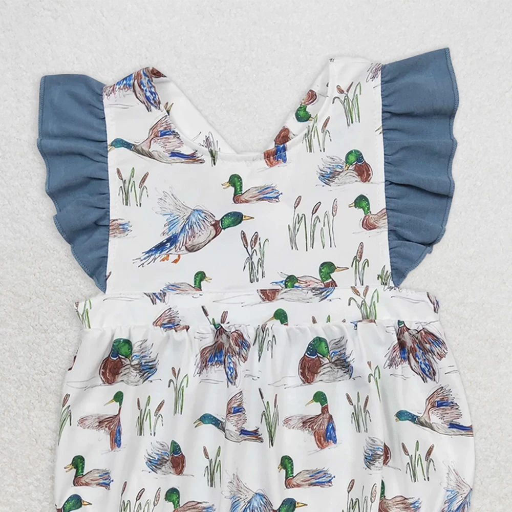 Baby Girls Summer Romper with Duck Straps Ruffle And Flutter Sleeves Cute Duck Design Infant Girls' Summer Clothing