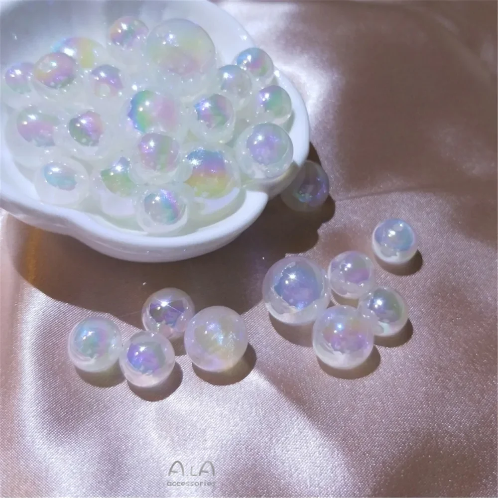Mermaid Pearl Dazzle Aurora Bubble Round Bead Half Hole Through Hole DIY Accessories Bracelet Earrings Material