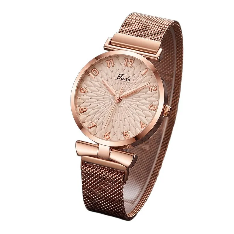 Creative Women's Quartz Watch Delicate Bow Decoration Milanese Strap Sunflower Fishnet Design Ladies Wristwatch For Daily Wear