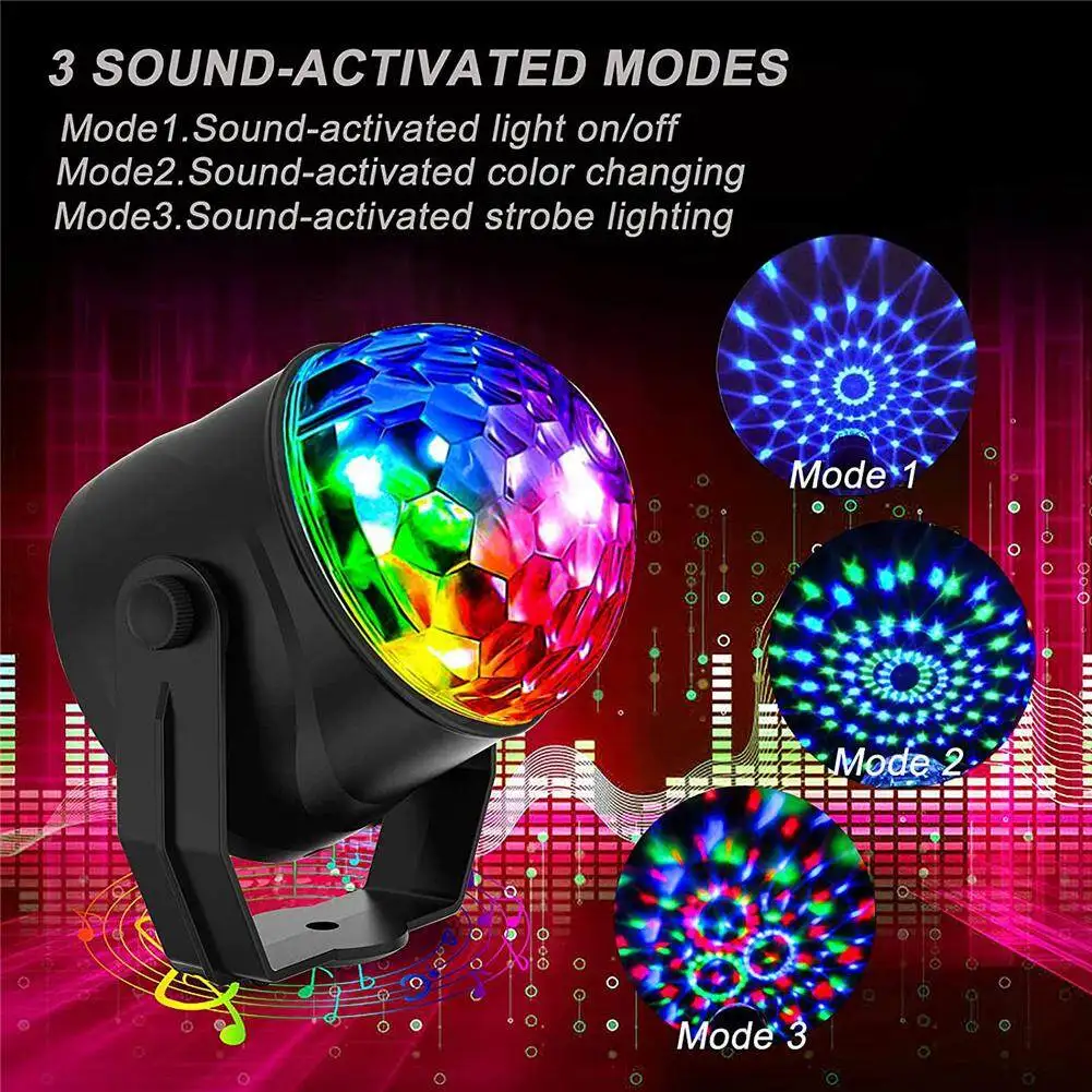 Disco RGB LED DJ Ball Stage Light, USB Power Revolving, Remote Control, Party, Bar, Home, Dance, Car, Music Lamp, 7 Colors