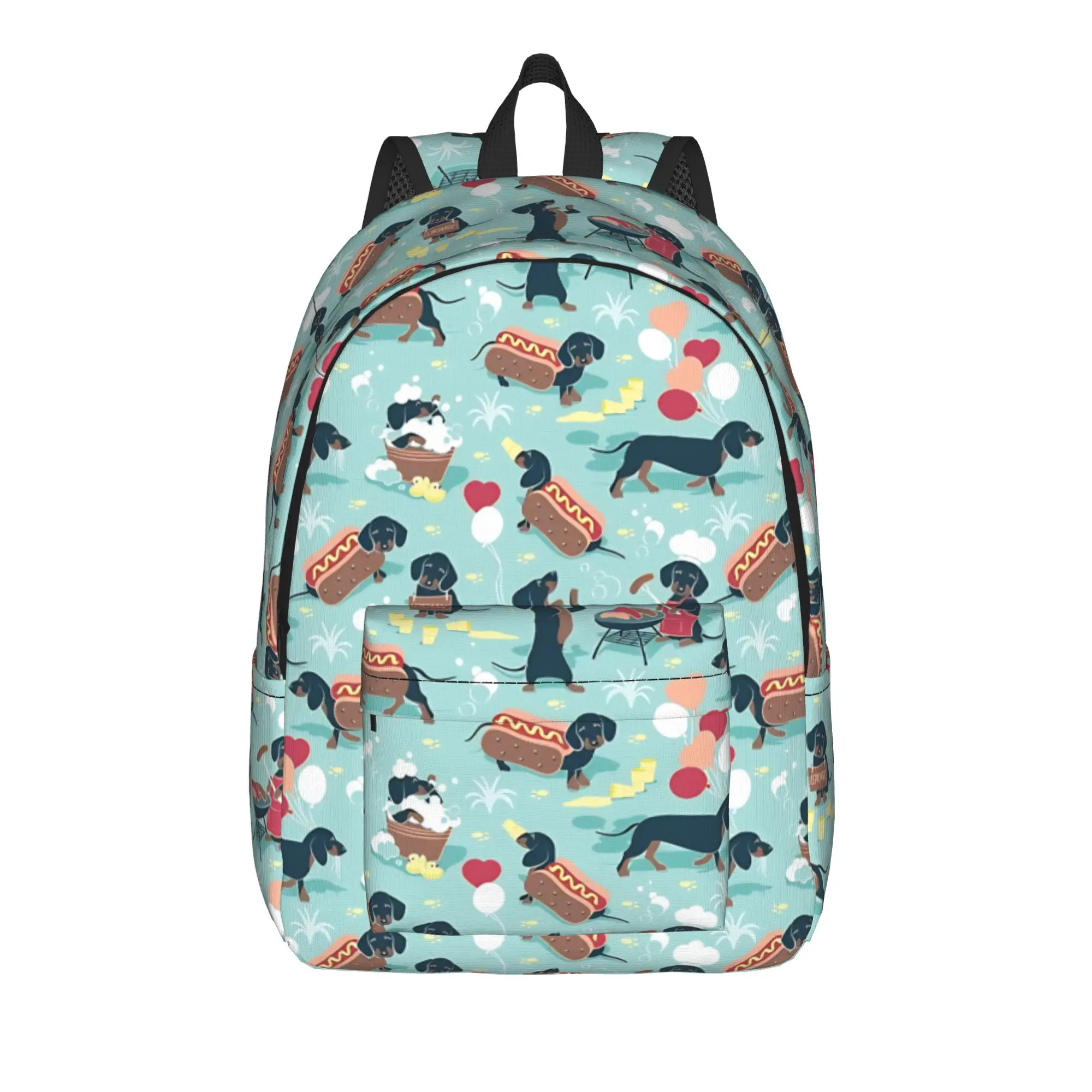 

Back to school season Hot dogs and lemonade green background navy Knapsack Dachshunds Ladies Super Quality Backpack