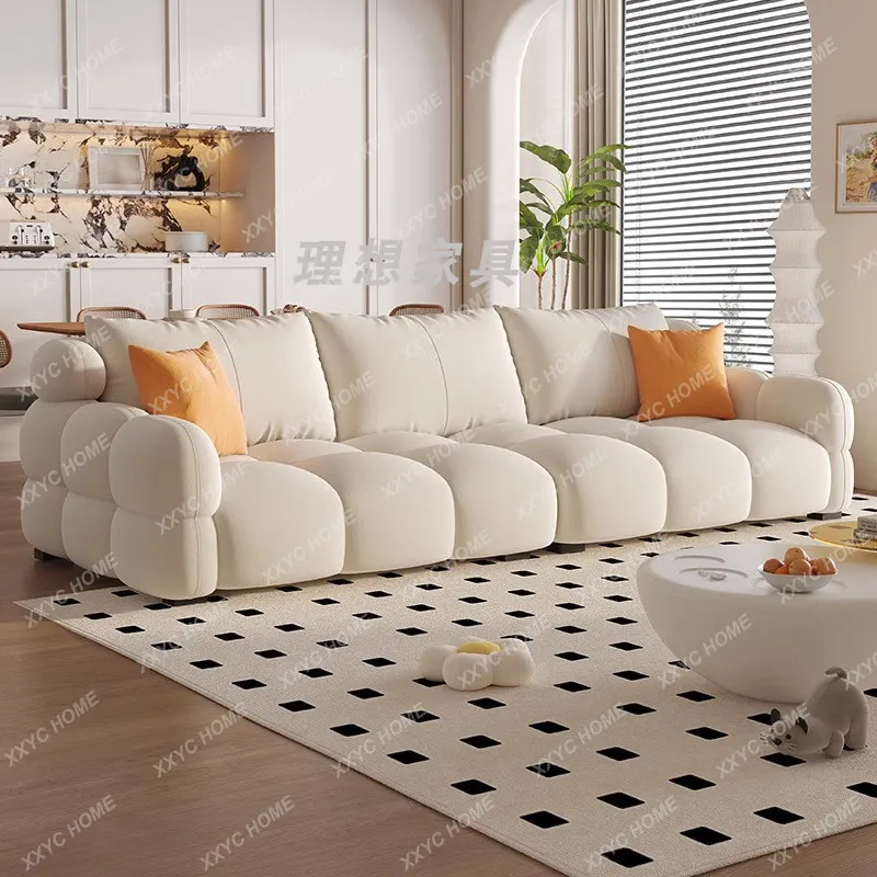 Cream Wind and Cloud Velvet Candy Sofa Living Room Medium Unit Straight Row Puff Marshmallow Fabric Color Matching Sofa