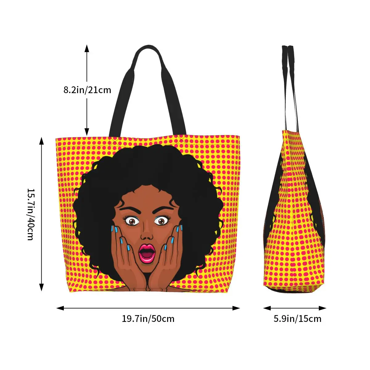 Sexy Surprised African Woman Pop Art Shopping Canvas Bag Women Recycling Big Capacity Groceries Pretty Lady Shopper Tote Bags