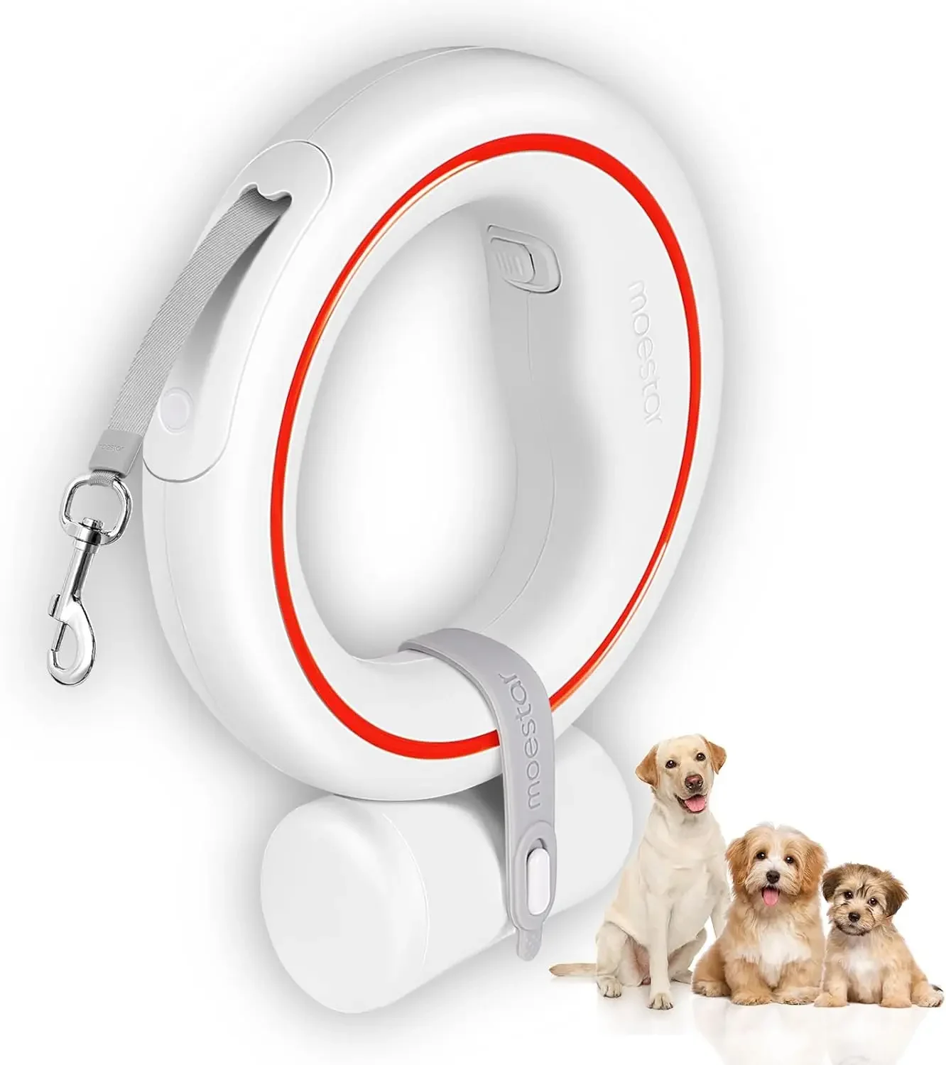 

Retractable Dog Lead 360° Tangle Free One-Handed Brake Pause Lock Extendable Dog Lead with Poop Bag Holder Walking Running Lead