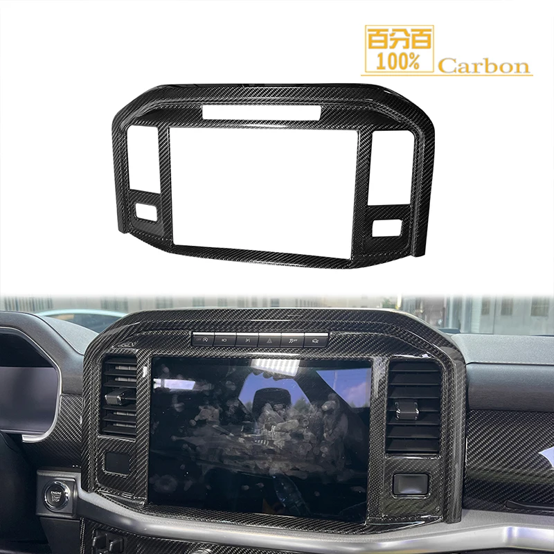 For Ford F-150 F150 2021+ Real Dry Carbon Car Dashboard Navigation Cover Panel Trim Interior Accessories