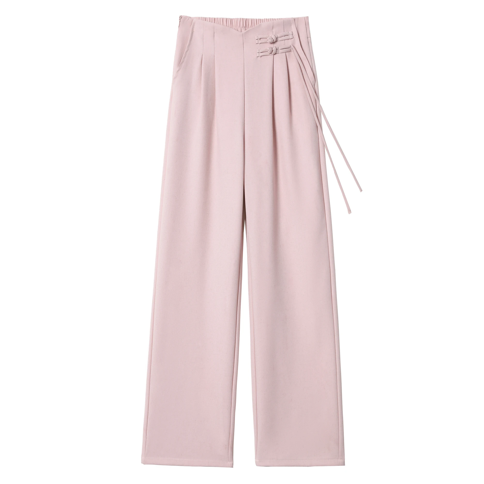 2024 New Linen High Waist Suit Wide Leg Women\'s Full Pants Spring Summer Female Elegant Minimalism Straight Loose Trousers