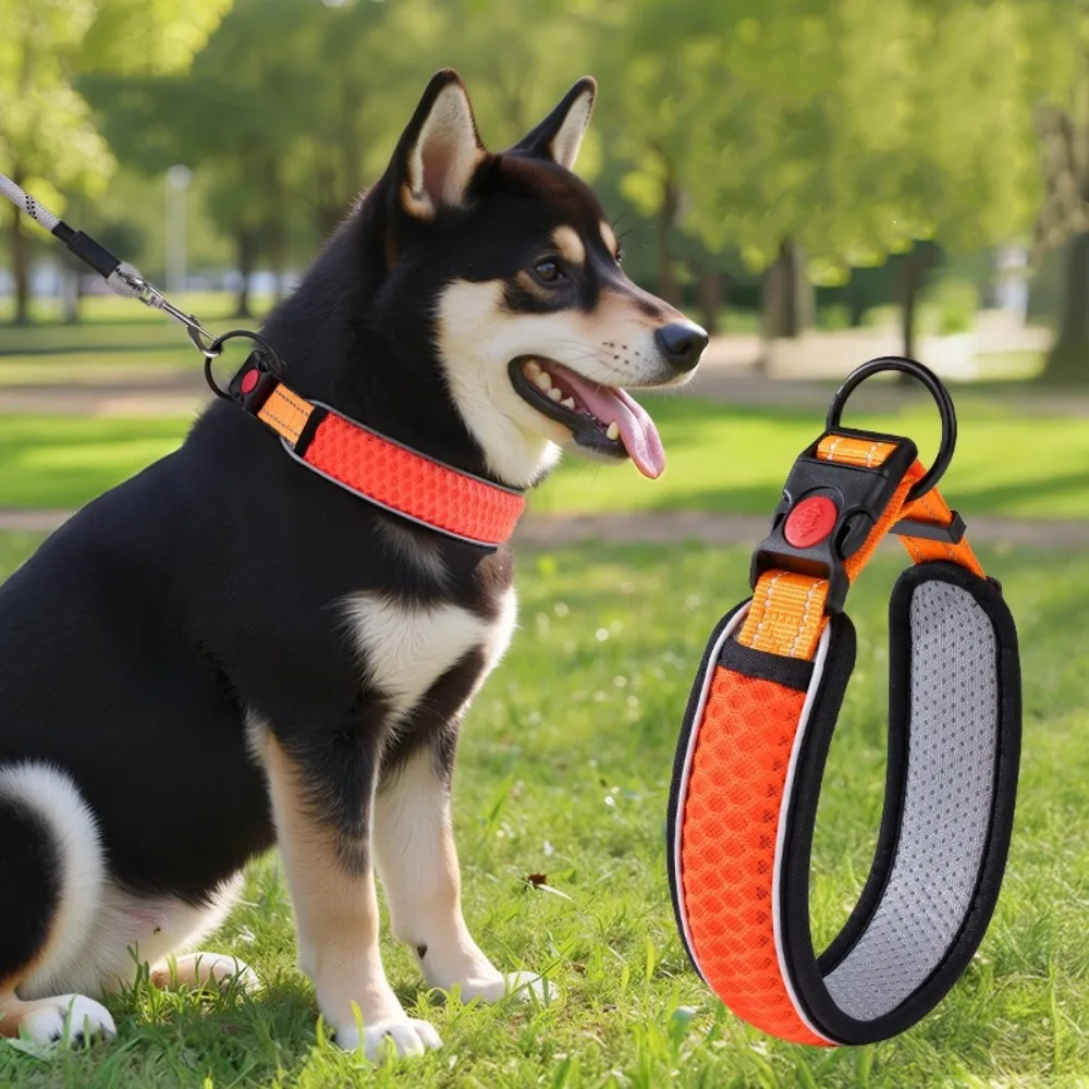 

Night Safety Breathable Reflective Dog Collar Adjustable Nylon Pet Collar Soft Comfortable Pet Traction Rope Travel