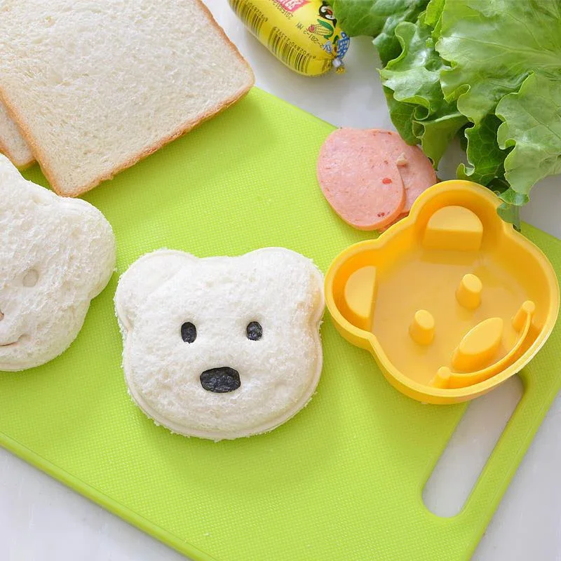 2 uds molde para sándwich oso gato conejo coche en forma de pan molde pastel galleta dispositivo de estampado corteza cortador de galletas herramientas de pastelería para hornear