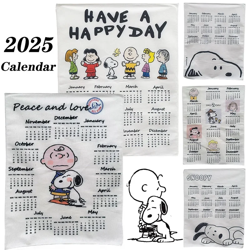 Snoopy 2025 Desk Calendar Small Tapestry 2025 Background Cloth Ins Desk Calendar Wall Hanging Girl Room Hanger Tapestries Decor
