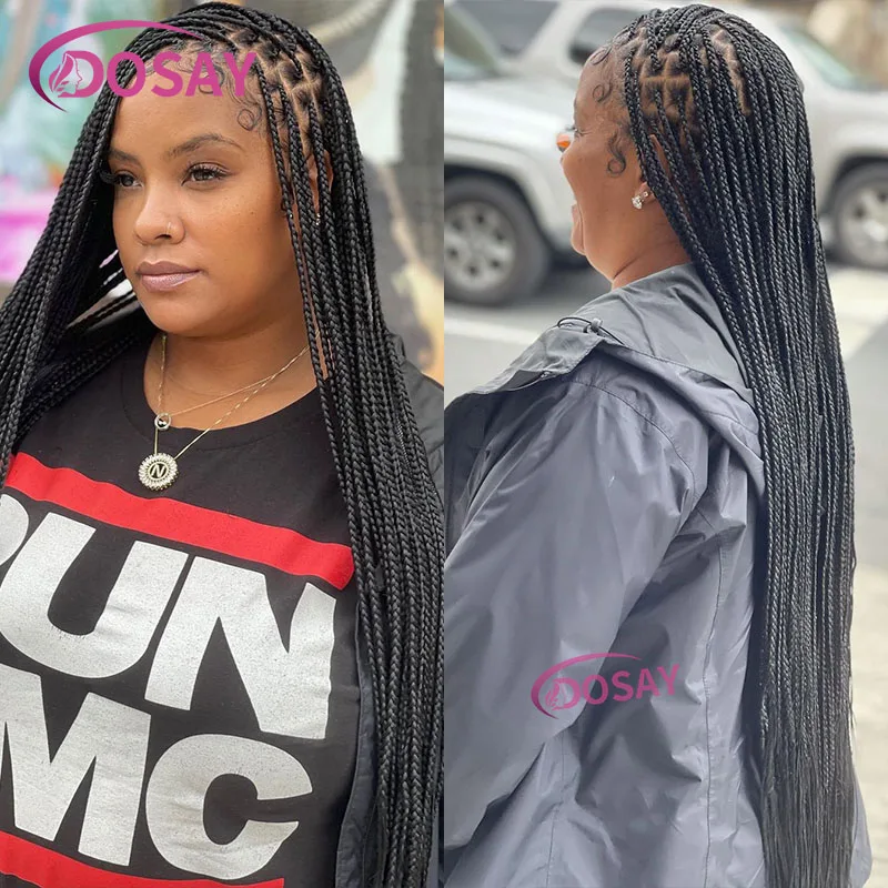 Parrucche intrecciate con scatola sintetica senza nodi da 36 "Faux Locs frontale in pizzo pieno trasparente con parrucche anteriori in pizzo intrecciato per capelli del bambino per le donne