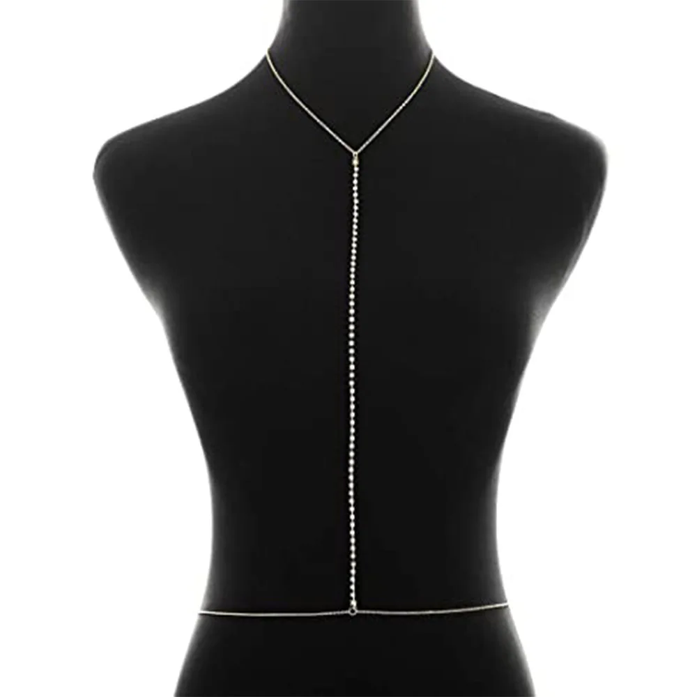 Simple Rhinestone Long Body Chain Necklace Crystal Choker Bikini Bra Jewelry Chest Fashion New Sexy Waist Belly Chain for Women