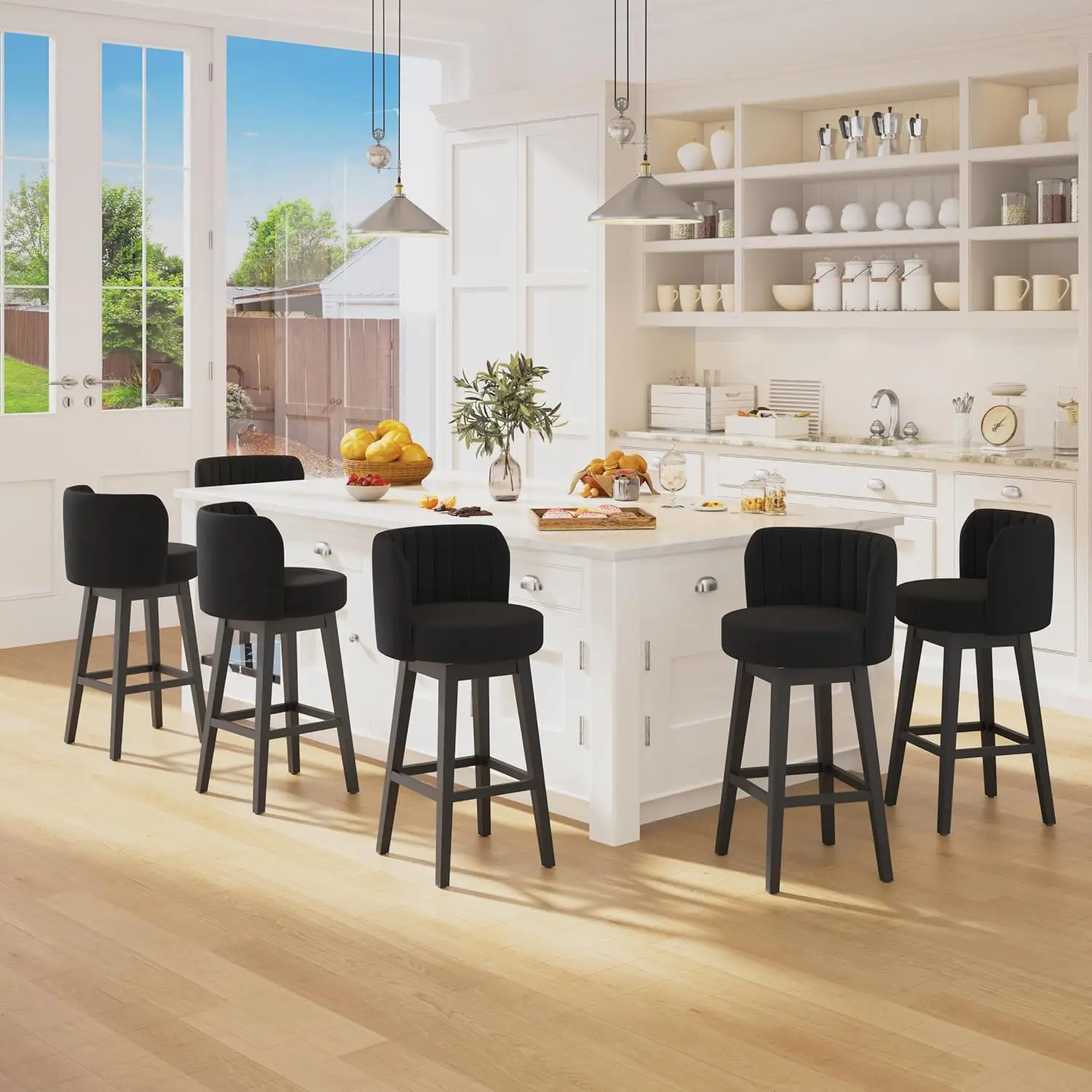Black Swivel Bar Stools Set of 4 with Wood Legs 30" Counter Height Kitchen Dining, Customized - view 4
