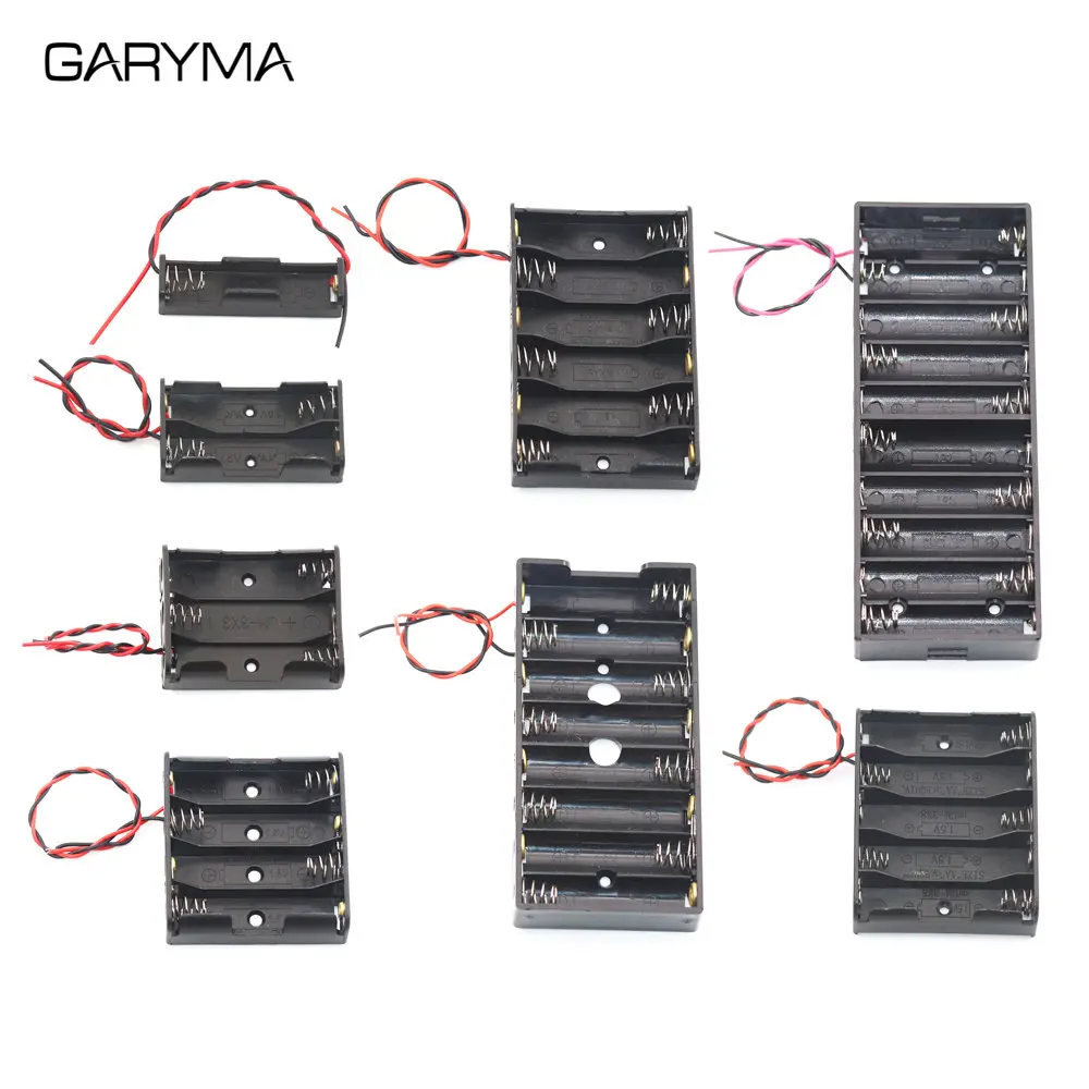 1.5V~15V Black Plastic Storage Box AA Battery Holder Battery Clip Case with DIY Wire Leads 1x 2x 3x 4x 5x 6x 8x 10x Slot