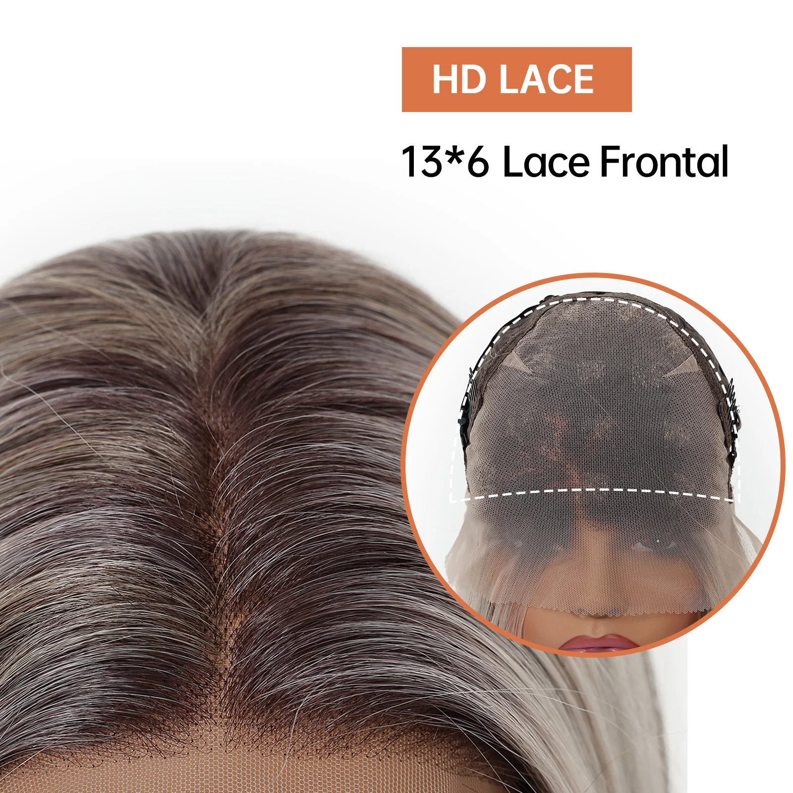 HAIRCUBE 13*6 Lace Frontal Straight Wigs Platinum Highlight Synthetic Wigs With Dark Roots Pre Plucked Hair For Women Cosplay