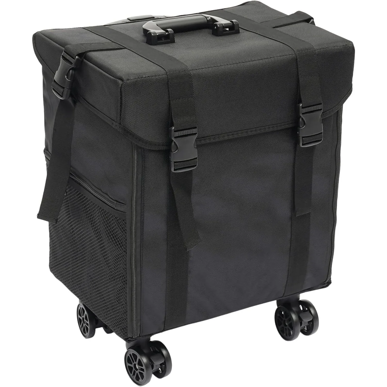 Estojo de maquiagem com rodinhas, puxado à mão, com 8 gavetas removíveis, estojo de maquiagem com rodas universais e fivela de inserção reta