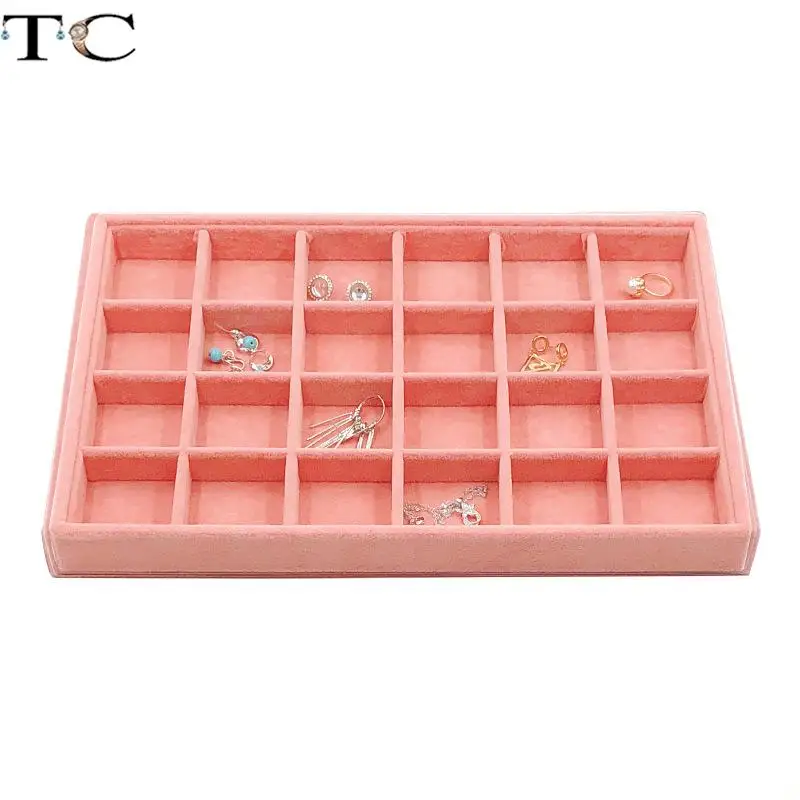 35X24Cm Pink Ice-Patterned Fabric Jewelry Tray for Displaying Rings Earrings Studs Necklaces Bracelets Bangles and Pendants