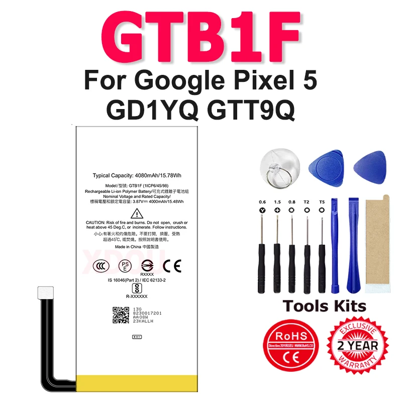 Brandneuer, hochwertiger 4080 mAh GTB1F Akku für Google Pixel 5 GD1YQ GTT9Q Telefon Bateria + Werkzeuge