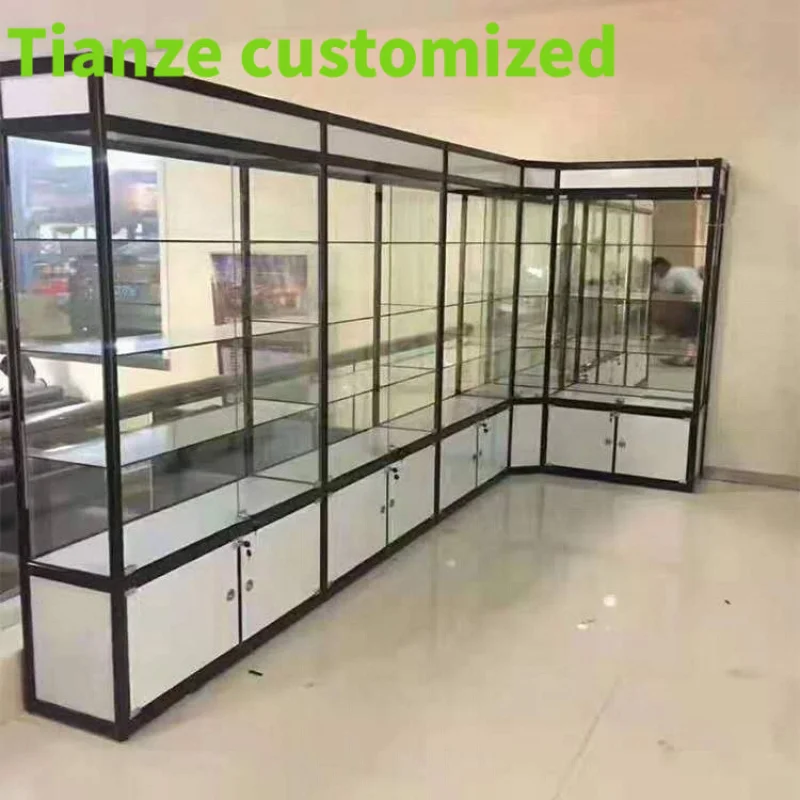 (Customized) cheap smoke shop showcase with LED light lockable aluminum display cabinet display