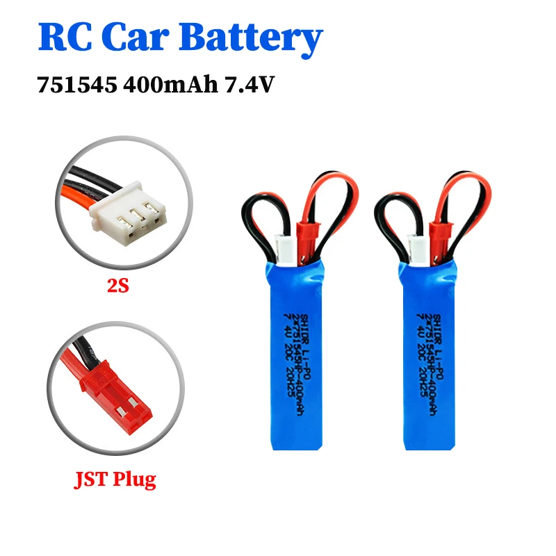 

7.4V 400mah Lipo Battery for P929 P939 K969 K979 K989 1/28 Parts RC Car 2S 751545 Battery JST Plug
