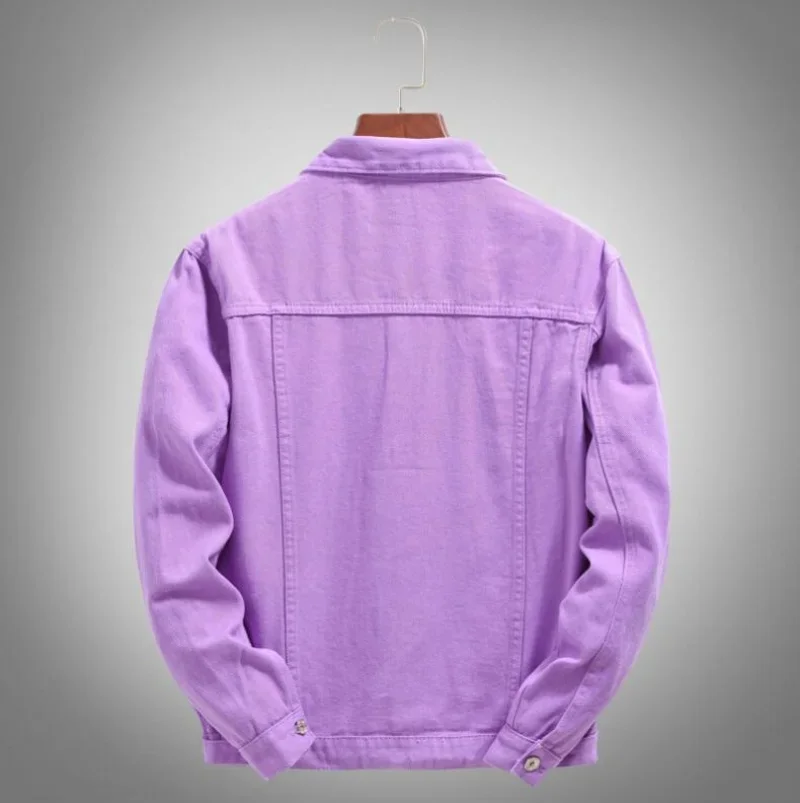 Top Denim Jacket Men Women Clothes 2023 Autumn Fashion Cowboy Coat Spliced Purple Orange Loose Jean Jacket Men\'s Denim Jacket