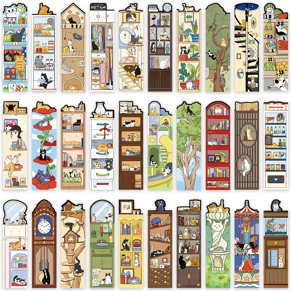 

30pcs Cute Cartoon Pets Cats Daily Lift Paper Bookmarks DIY Students Readers Page Markers Library Office Page Markings