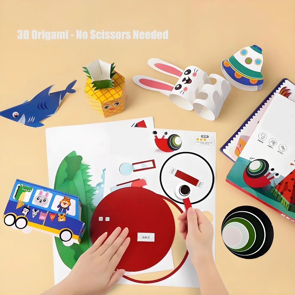 ชุดกระดาษโอริกามิ 3 มิติสำหรับเด็กพร้อมหนังสือคู่มือ ลายสัตว์เลี้ยง งานศิลปะและงานฝีมือ DIY สำหรับผู้เริ่มต้น ของเล่นเดินทาง ของขวัญเด็กชายเด็กหญิง