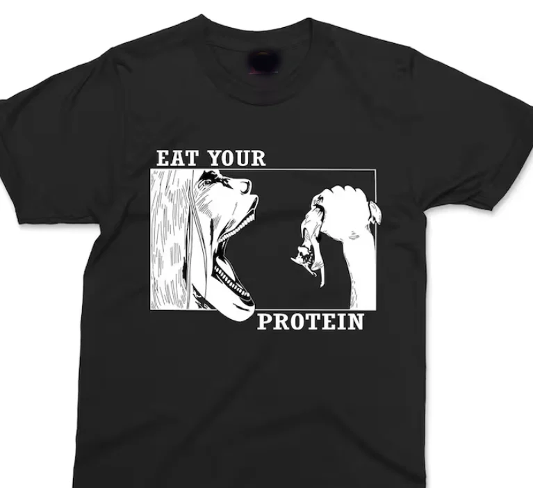 Funny Eat Your Protein T-Shirt, Japanese Anime Manga Gift, Giant Man Eating Mons