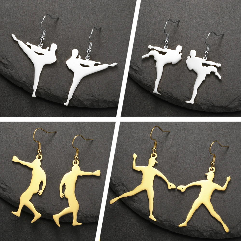 My Shape Karate High Kick Drop Earrings Sports Taekwondo Jiu Jitsu Martial Art Dangle Earrings Stainless Steel Jewelry Girls Gym