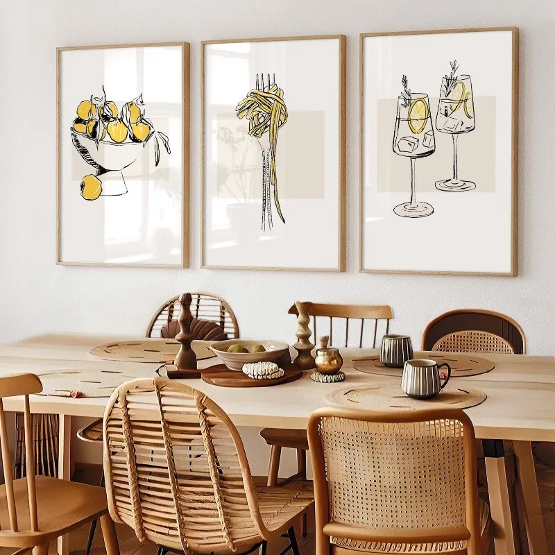 3pcs/set Cin Cin Cheers Pasta Food Canvas Print Sage Green Beige Kitchen Wall Art Posters for Modern Living Room Home Decor Gift