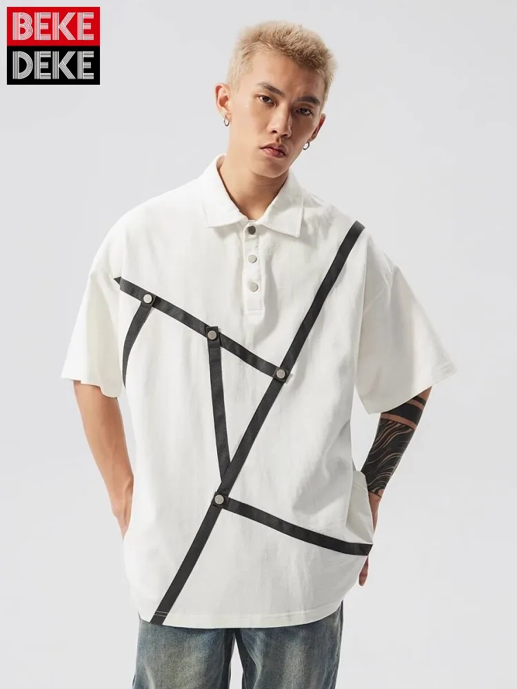 

Casual Mens Turndown Collar Summer Short Sleeve T Shirt Loose Fit Hip Hop Fashion Pullover Tees Tops Streetwear Cotton T Shirts