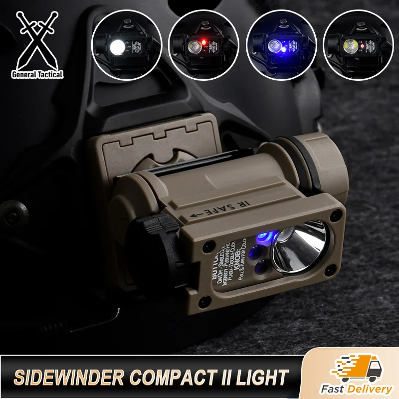

WADSN Sidewinder Compact II Hands Free Light White IR red blue LED High-Impact Nylon Case 360-Revolving Fit Helmet Head Mounted